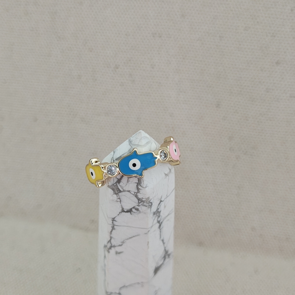 Evil Eye Enamel Ring - Blue, Yellow & Pink